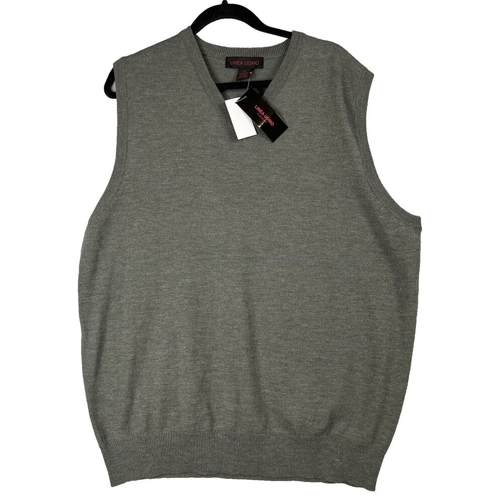 New Linea Uomo Men’s 2xl‎ Gray  Beige Sweater Vest V Neck